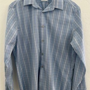 Calvin Klein Petrol Blue STEEL+ Slim Non-Iron Performance Plaid Dress Shirt